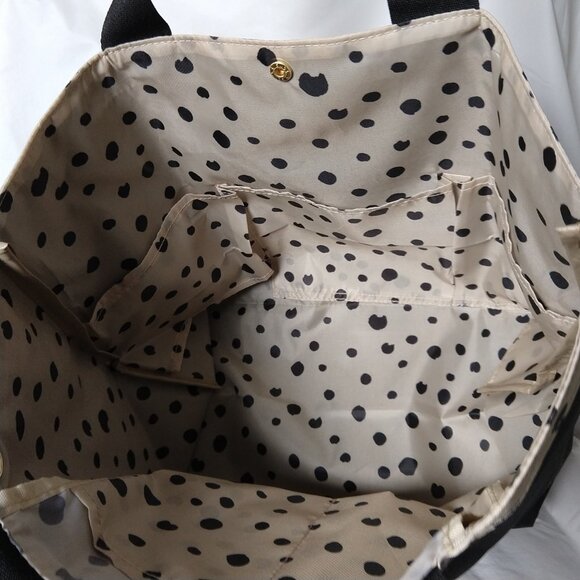 Tsumori Chisato Black Canvas Tote, 5 Organizer Pockets, Signature Cat Dot Print - Picture 4 of 9